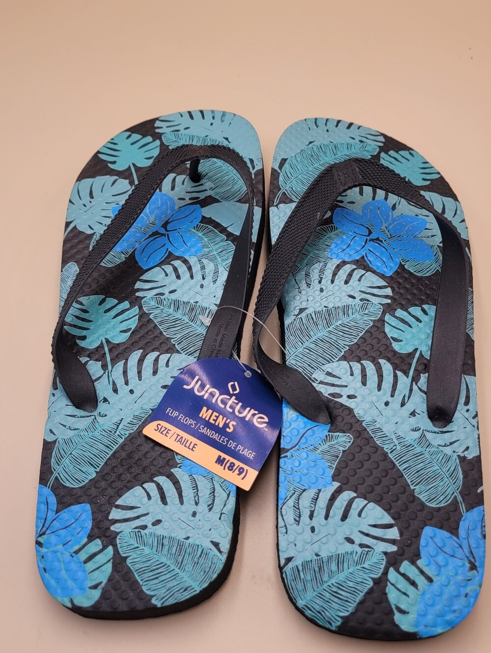 Juncture Men's‎ Tropical Blue Leaf Flip Flops Vacation Pool Beach